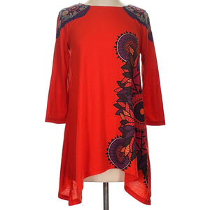 Desigual Red Multicolor Tunic Top Women's Small